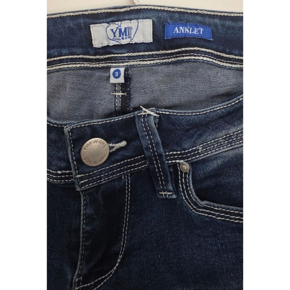 Women's YMI Varsity Patchwork Distressed Skinny Jeans size: 3 - Picture 3 of 8